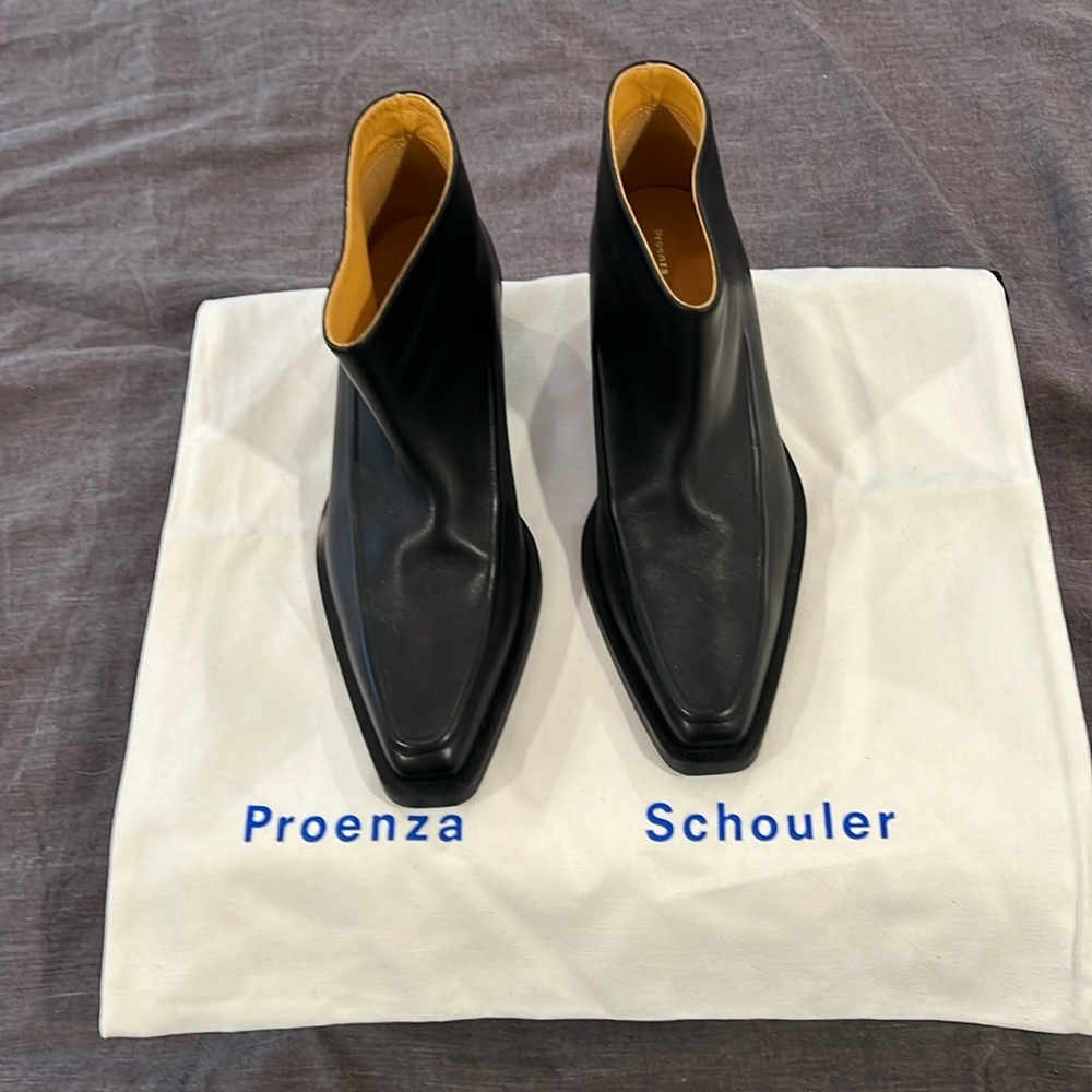 Proenza Schouler Women’s Bronco Ankle Boots, Black Leather, size 37